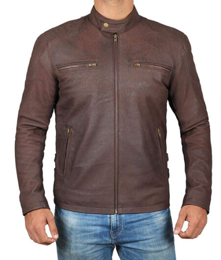Phillip Distressed Brown Retro Cafe Racer Leather Jacket