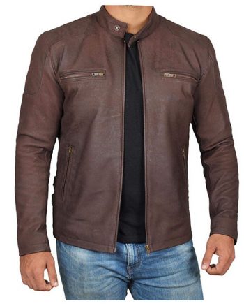 Phillip Distressed Brown Retro Cafe Racer Leather Jacket