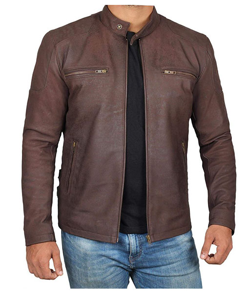 Phillip Distressed Brown Retro Cafe Racer Leather Jacket