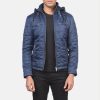 Quilted Blue Windbreaker Jacket with Hood