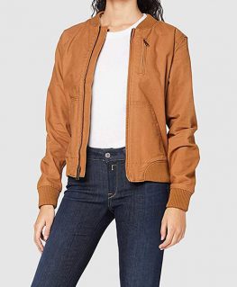 Tracie Womens Camel Brown Lightweight Bomber Jacket
