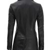 Women Double Breasted Black Leather Blazer2