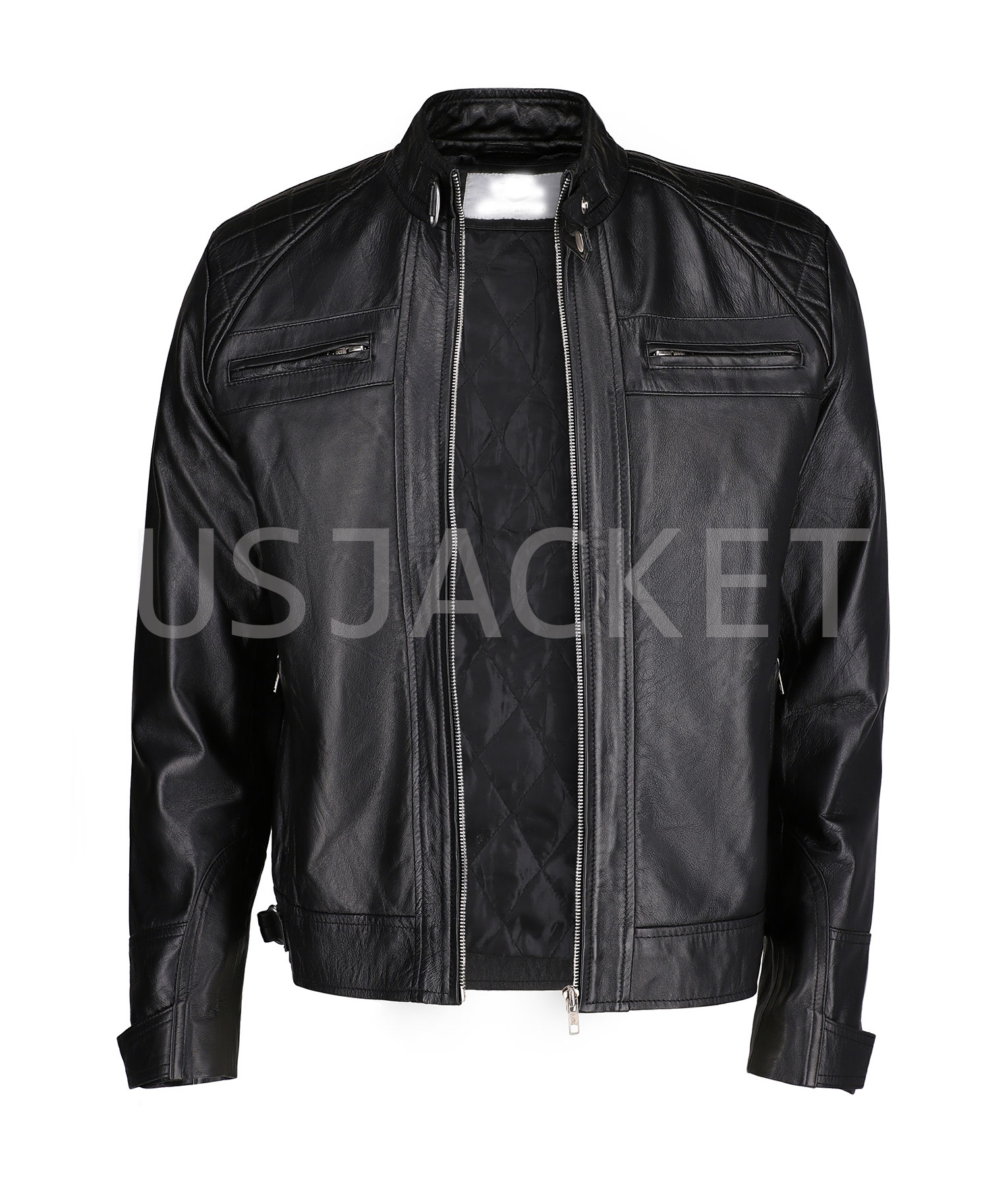 Diamond Black Cafe Racer Biker Jacket (3)