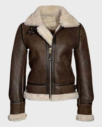Distressed Brown Shearling Leather Jacket