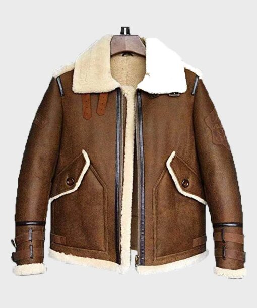 Mens Aviator Shearling Sheepskin B3 Flight Leather Jacket