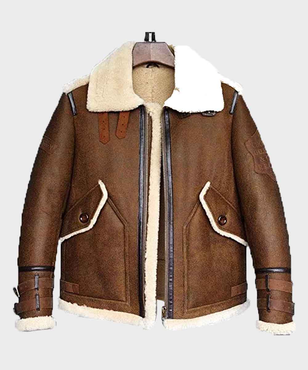 Classic Mens Aviator Shearling Sheepskin B3 Flight Leather Jacket