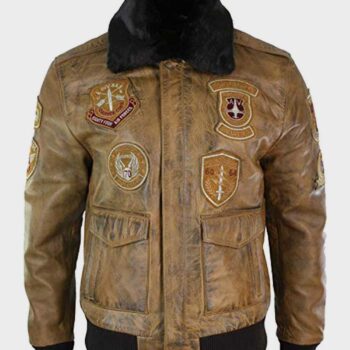 Mens Aviator Tan Bomber Leather Jacket