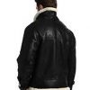 Men’s B3 Black Leather Bomber Shearling Jacket with Hoodie4