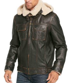 Men’s B3 W Classic Shearling Leather Jacket with Hoodie