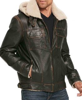 Men’s B3 W Classic Shearling Leather Jacket with Hoodie