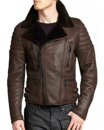Men’s Biker Classic Brown Leather Shearling Jacket