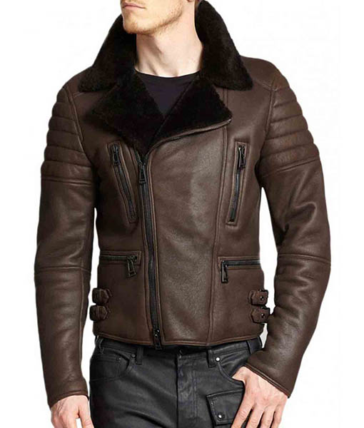 Men’s Biker Classic Brown Leather Shearling Jacket