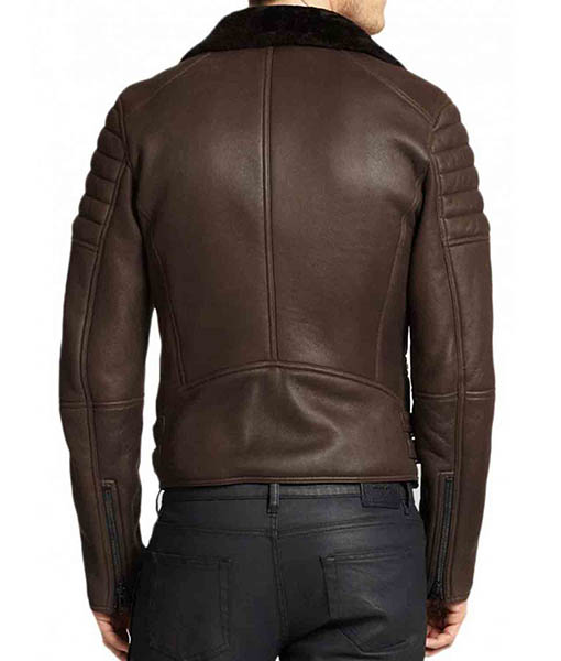 Men’s Biker Classic Brown Leather Shearling Jacket2