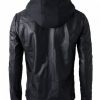 Men’s Biker Style Black Faux Leather Jacket with Hoodie3