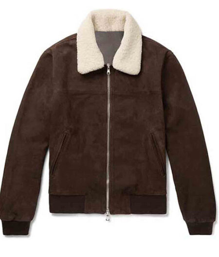 Men’s Bomber Brown Suede Shearling Trim Jacket