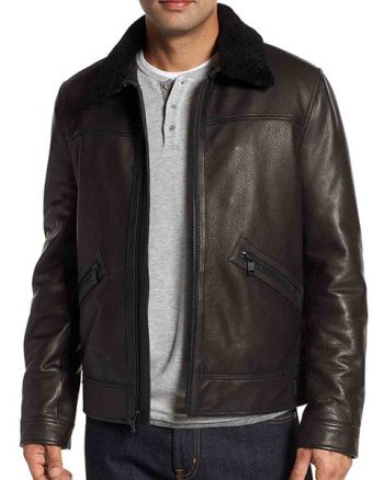 Men’s Brown Real Leather Jacket with Fur Collar