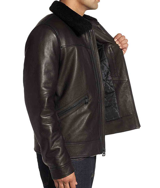 Men’s Brown Real Leather Jacket with Fur Collar