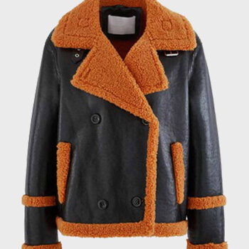 Mens Brown Shearling Sheepskin Leather Black Jacket