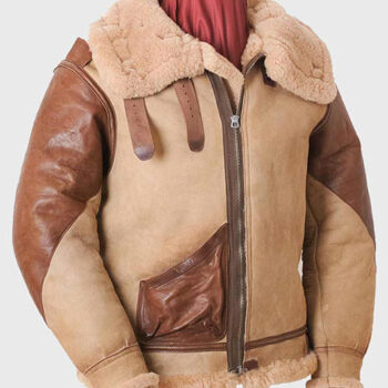Mens Brown Tan Flying B3 Shearling Leather Jacket