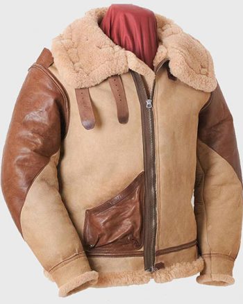 Mens Brown Tan Flying B3 Shearling Leather Jacket