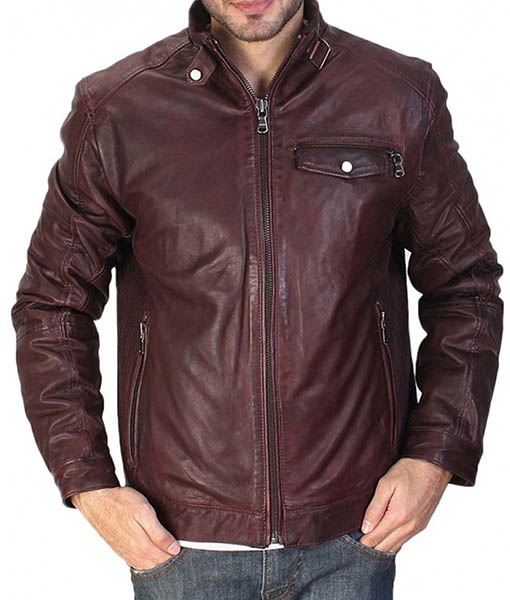 Men’s Casual Maroon Waxed Leather Jacket