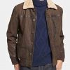Men’s Causal Brown Leather Bomber Jacket with Fur Collar2