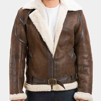 Men’s Forest Double Face Shearling Distressed Leather Jacket