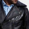 Men’s Furton Black Leather Fur Collar Biker Jacket2