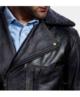 Men’s Furton Black Leather Fur Collar Biker Jacket