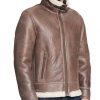 Men’s High Neck Buckle Collar Shearling Brown Rugged Leather Jacket2