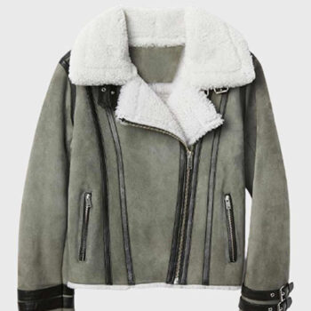 Mens Shearling Grey Leather Jacket