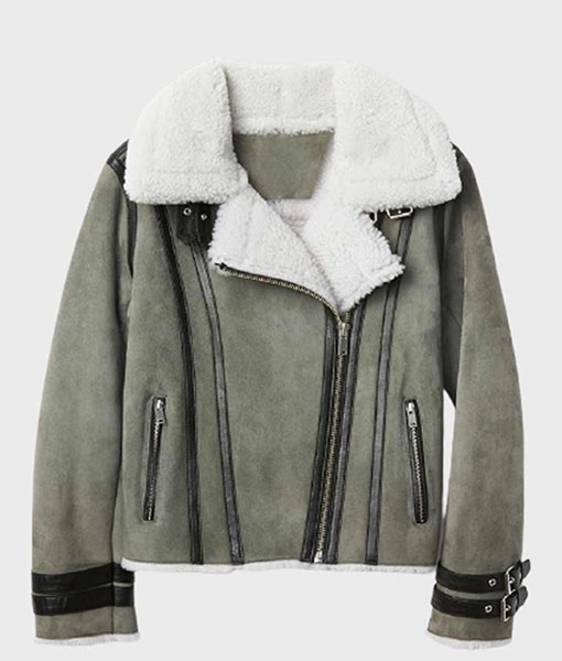 Mens Shearling Grey Leather Jacket