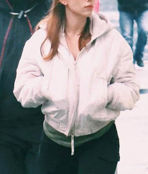 Scarlett Johansson Black Widow White Jacket With Hood