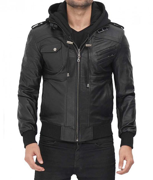 Terrence Black Hooded Leather Jacket