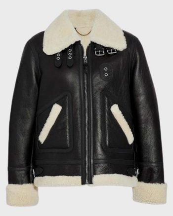 Womens Aviator Ivory Shearling Leather Jacket