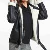 Women’s Biker Style Black Leather Shearling Jacket with Fur Collar2