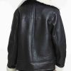 Women’s Biker Style Black Leather Shearling Jacket with Fur Collar3