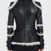 Womens Black Leather Shearling Biker Jacket3
