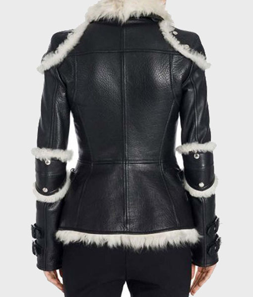 Womens Black Leather Shearling Biker Jacket