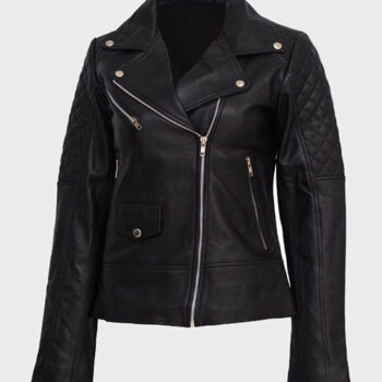 Womens Black Quilted Shoulder Leather Jacket