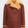 Womens Classic Brown Shearling Distressed Leather Jacket