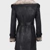 Womens Mid-Length Black Shearling Leather Coat2
