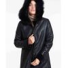 Women’s Real Black Leather Shearling Jacket With Hoodie2