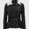 Womens Shearling Black Belted Asymmetrical Biker Leather Jacket2