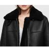 Women’s Shearling Black Leather Bomber Jacket with Fur Collar3