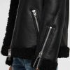 Women’s Shearling Black Leather Bomber Jacket with Fur Collar4