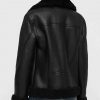 Women’s Shearling Black Leather Bomber Jacket with Fur Collar5