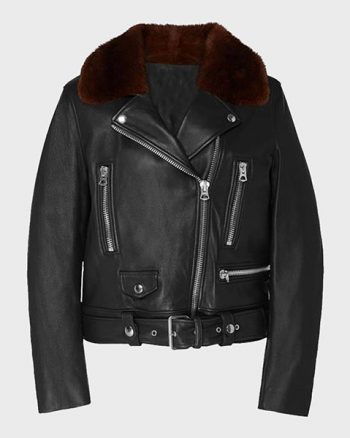 Womens Shearling Black Motorcycle Leather Jacket