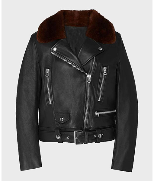 Womens Shearling Black Motorcycle Leather Jacket