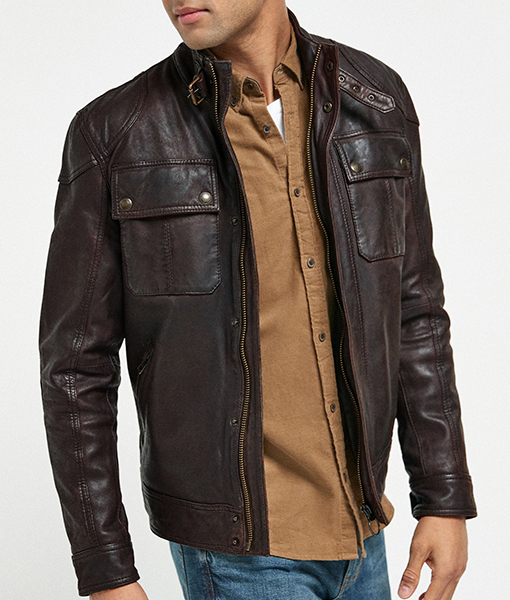 Albert Brown Leather Biker Jacket | USJackets
